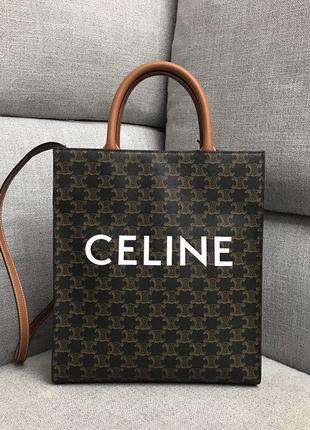 Сумка коричневая бежевая в стиле celine с надписью квадратная2 фото