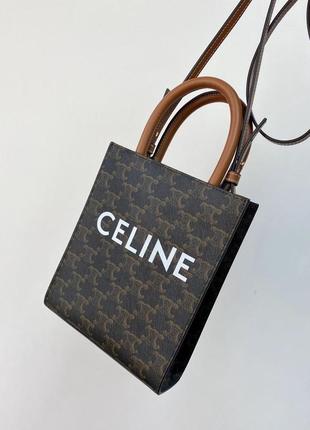 Сумка коричневая бежевая в стиле celine с надписью квадратная7 фото