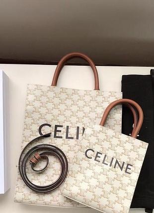 Сумка коричневая бежевая в стиле celine с надписью квадратная9 фото