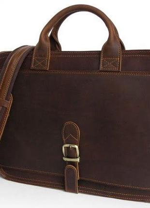Сумка-портфель кожаная винтажная стильная кежуал коричневая функциональная  для ноутбука