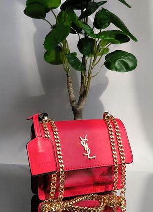 Сумка в стилі yves saint laurent sunset mini chain black  червона  сумка через плече на ланцюжках компактний та зручний розмір