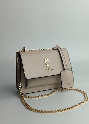 Сумка в стиле yves saint laurent sunset mini chain black бежевая сумка через плечо на цепочках компактный и удобный размер