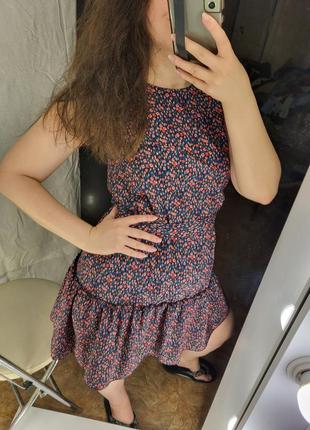 Платье сарвфан в цветочек ярусное трапеция без рукавов на змейке талия пояс