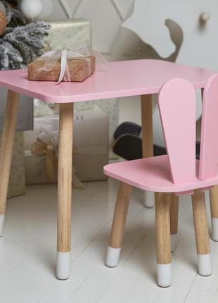 Комплект набір столик і стільчик дитячий зайчик. рожевий дитячий столик