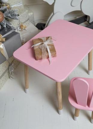 Комплект набор столик и стульчик детский зайчик. розовый детский столик9 фото