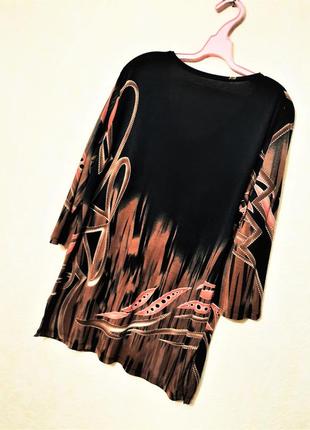 Красивая блуза кофточка трикотиновая чёрная-коричневая батал большой размер длинные рукава женская7 фото