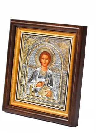 Икона пантелеймона целителя 23,3х25,7см под стеклом в прямоугольном киоте2 фото
