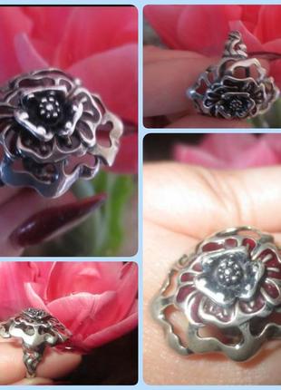Необычное серебряное кольцо цветок роза р.19,5-20