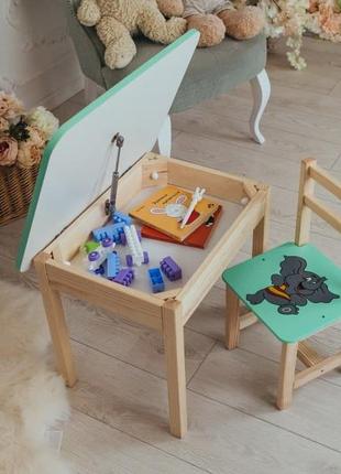 Стіл і стілець дитячий. для навчання, малювання, гри. стіл із шухлядою та стільчик.5 фото