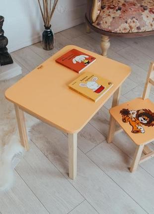 Детский стол и стул желтый. для учебы, рисования, игры. стол с ящиком и стульчик.7 фото