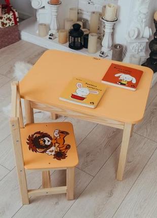 Детский стол и стул желтый. для учебы, рисования, игры. стол с ящиком и стульчик.2 фото