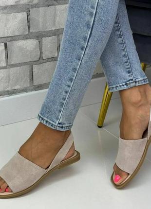 Стильні жіночі босоніжки замш колір бежевий розмір 37 (24 см) (29916)