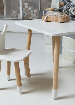 Детский прямоугольный столик и стульчик корона белая. набор столик для игр, уроков, еды. белый столик2 фото