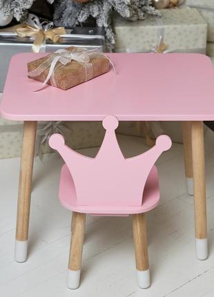 Комплект набір рожевий прямокутний столик і стільчик дитячий корона. рожевий дитячий столик1 фото