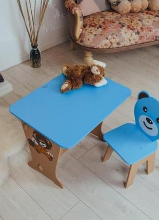 Набор детский стол парта и стул, комплект столик и стульчик медвежонок, 1,5-7 лет,  мдф3 фото