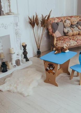 Набор детский стол парта и стул, комплект столик и стульчик медвежонок, 1,5-7 лет,  мдф10 фото