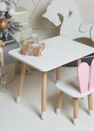Комплект набор прямоугольный столик и стульчик детский розовый зайчик с белым...