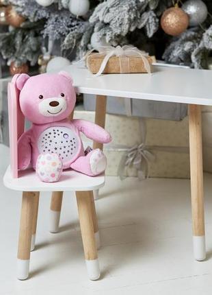 Комплект набор прямоугольный столик и стульчик детский розовый зайчик с белым...
