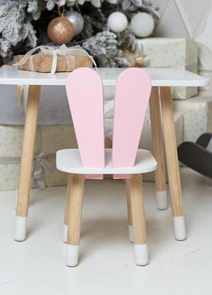 Комплект набор прямоугольный столик и стульчик детский розовый зайчик с белым...