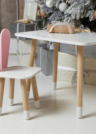 Комплект набор прямоугольный столик и стульчик детский розовый зайчик с белым...