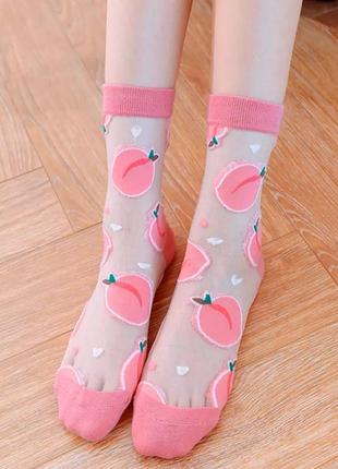 Прозрачные капроновые носки с цветами7 фото
