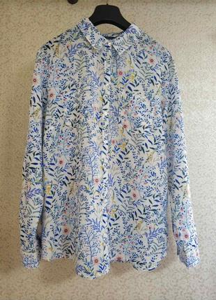 Натуральная рубашка рубашка блуза блузка цветы цветочный принт оверсайз бренд spirit m&amp;co, р.14