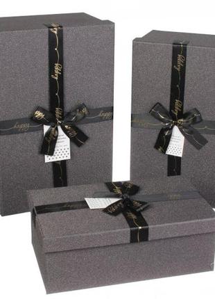 Подарункові коробки чорні з бантом, розм.l: 32х21х13, 5 см (комплект 3 шт)