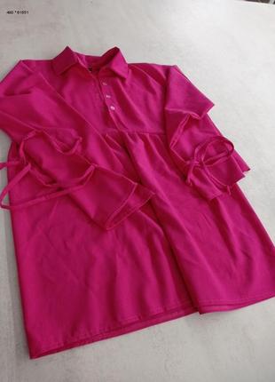 Летняя рубашка-туника из смеси льна в малиновом цвете2 фото