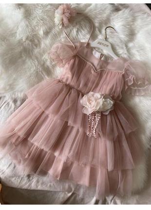 Платье на 1 год для принцессы розовое пудровое