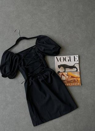 Платье в стиле zara со шнуровкой на спине и рукавами-фонариками6 фото