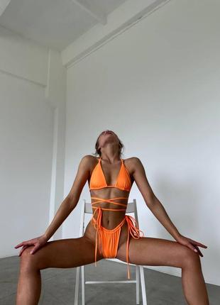 Яркий оранж купальник на завязках. качественный пошив, ткань итальянский бифлекс2 фото
