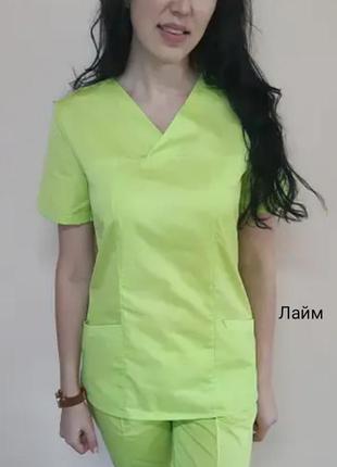 Жіночий медичний костюм  лайм  з котона 42-54 р1 фото
