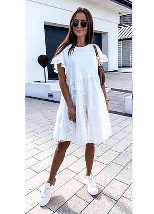 Біле коротке плаття з прошви в стилі baby doll new collection (р.s)