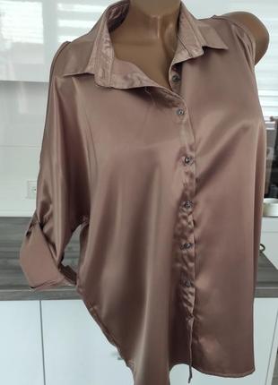 Атласна блуза, рубашка кольору мокко6 фото