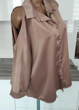 Атласна блуза, рубашка кольору мокко3 фото