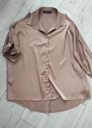 Атласна блуза, рубашка кольору мокко10 фото