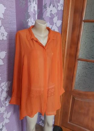 Блуза літня туніка сорочка шифон накидка асиметрія ззаду довша фірмова великий розмір