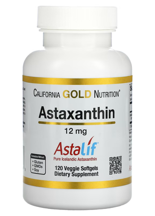 California gold nutrition, astalif, чистый исландский астаксантин, 12 мг, 120 растительных мягких та