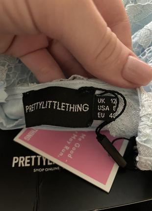 Пыльно-голубое кружевное платье bodycon с оборками от prettylittlething8 фото