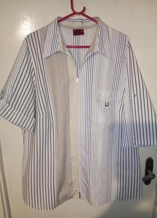 Женственная блузка-рубашка на молнии,в полоску,с карманом,рукав 2 в 1,мега батал,samoon