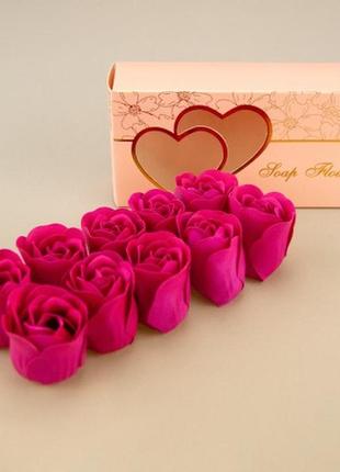 Оригинальный подарочный набор бутоны роз из мыла (малиновый) + подарок