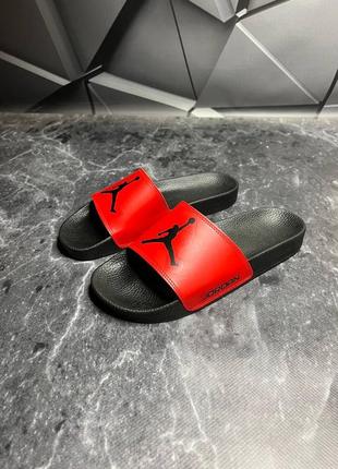 Стильні червоно-чорні чоловічі шльопанці,сланці джордан jordan шкіряні/шкіра-чоловіче взуття на літо