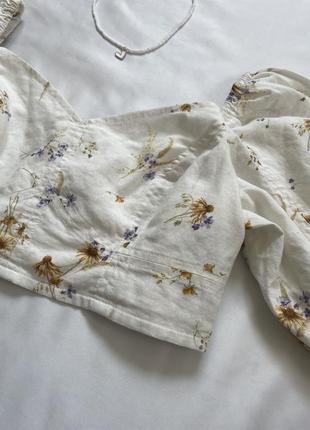 Топ в квітковий принт від h&m, топ жатка, молочний топ h&m
