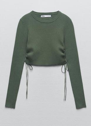 Укороченный трикотажный топ zara на завязках