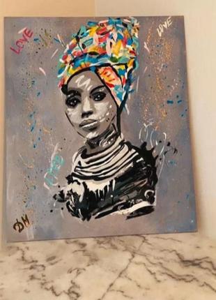 Картина - " африканка" 50 на 60 см. ручна робота.