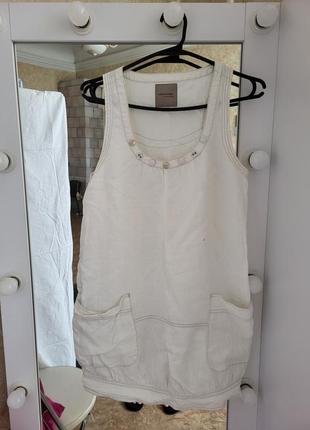 Платье сарафан лён льняное нюанс белое натуральная ткань платье-майка рубашка1 фото