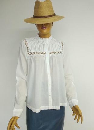 Gap натуральная белая базовая оверсайз рубашка блуза с кружевом s xs m3 фото