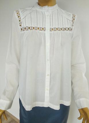 Gap натуральная белая базовая оверсайз рубашка блуза с кружевом s xs m1 фото