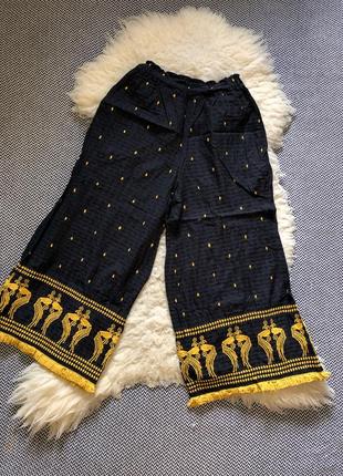 Бохо стиль вышивка бахрома кюлоты широкие штаны брюки бриджи индийский стиль домашние1 фото