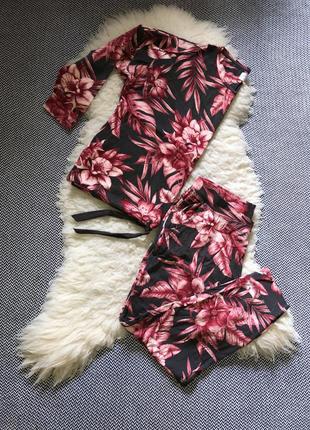 Домашняя пижама костюм натуральный хлопковый хлопок принт цветочный10 фото
